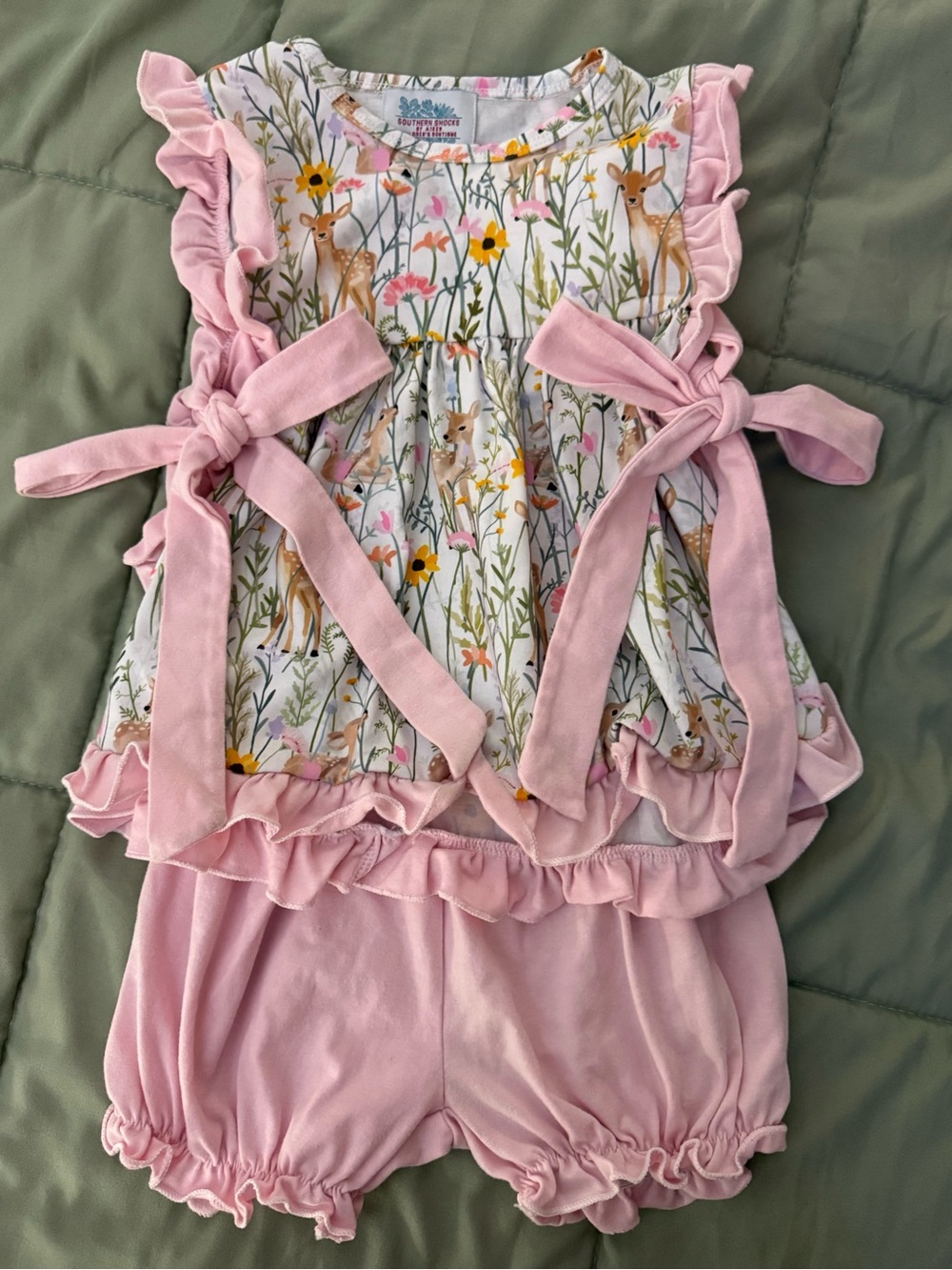 Floral Deer Pink Girls Matching Set - Sweet Bamboo - Picture 1 of 2